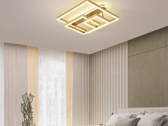 Lustra LED 182 W Geometric Gold, 4 surse de iluminare, Telecomanda